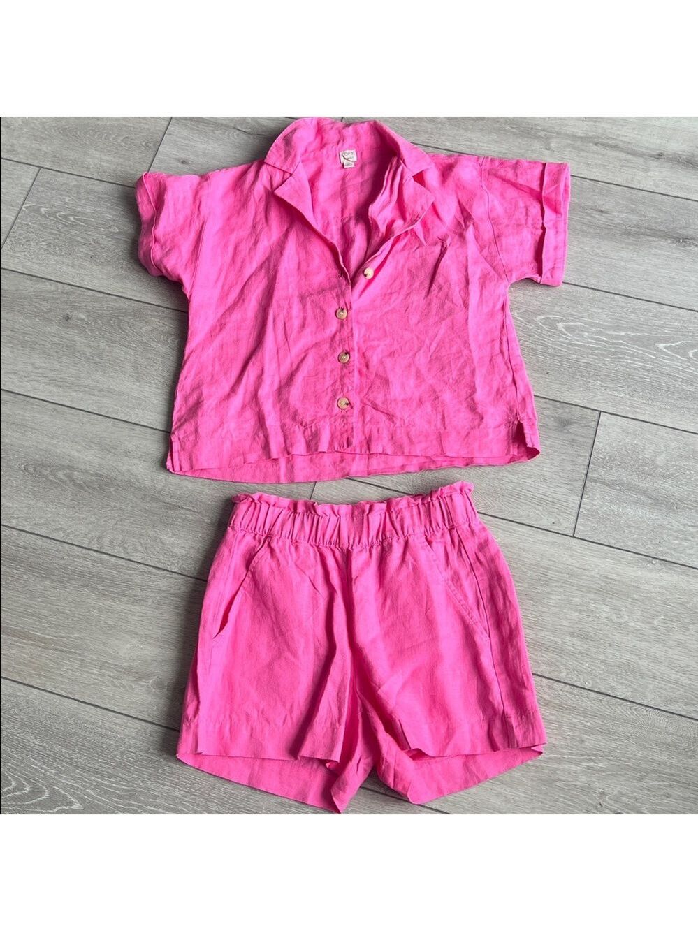 LOFT linen two piece set Bright Pink beach shorts and button up top xxs - Picture 2 of 9